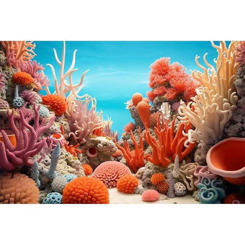 Under The Sea Aquarium Background Vibrant Splendor Coral Colony Terrarium Background Various Coral Underwater Blue Ocean Backdrops Deep Sea Aquatic Theme Fish Tank Background Poster Vinyl 24x12in - color: Red, size: 24(W)x12(H)in