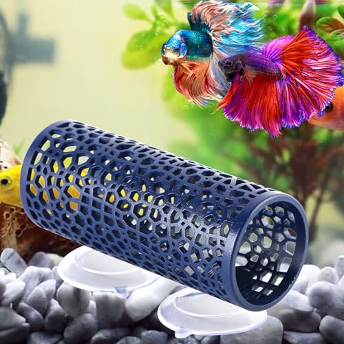 Abizoo Betta Fish Tunnel, Navy Blue Betta Sleeping Tube Safe Hollow Design for Small Fish & Shrimp Ideal Toys for Bettas Guppies Resting Tank Accessories Hammock, Aquarium Decorations Hideout - color: Blue