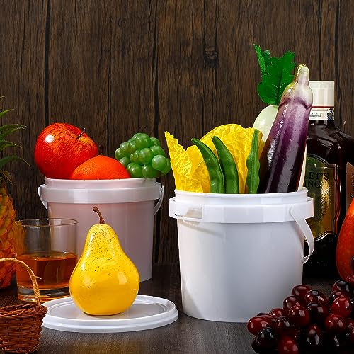 Gerrii 10 Pack White Plastic Bucket with Handle and Lid Food Storage Bucket Containers All Purpose Pail for Multipurpose Paint Water Art Crafts Projects Garage Organization (White,1.5 Quart) - color: White, size: 1.5 Quart