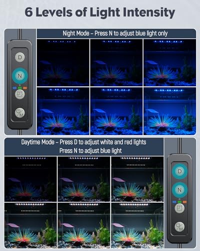 Pawfly 5 W Aquarium LED Light 11 Inch Underwater Fish Tank Light with Full Spectrum IP68 Waterproof White Blue Red Lights with Daytime & Night Mode Timer Auto On/Off and Adjustable Brightness - color: Basic (Timing Function), size: 11 Inch
