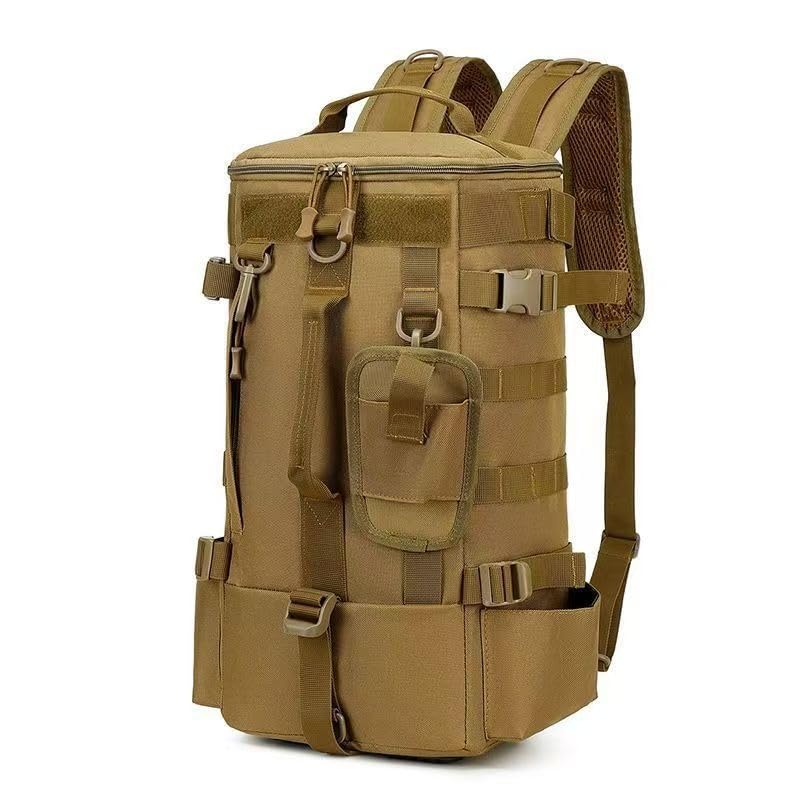Tactical Fishing Backpack with Rod Holders,35L MOLLE Tackle Bag Water Resistant for Men and Women,Outdoor Gear Storage for Saltwater and Freshwater (Brown) - color: Brown
