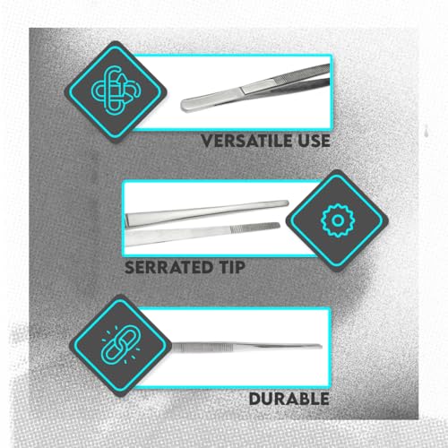 SE 12-Inch Stainless Steel Tweezers - Durable Knurled Handle Serrated Tip Design for Household and Professional Use - 513TW