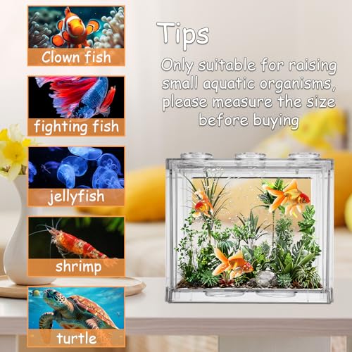 QTLCOHD 4 Pack Small Betta Fish Tank, 0.6 Gallon Mini Aquarium Tank, Clear Stackable Fish Bowl, Acrylic Tiny Cube Tank for Beta Fish Sea Monkeys Shrimp Snails - color: clear