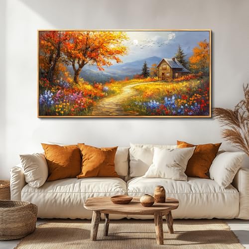 FUHAIHUA Large Wood Framed Wall Decor For Living Room Canvas Wall Art For Office Modern Wall Decorations For Bedroom Reddish Orange Tree Painting Farmhouse Pictures Artwork Room Home Decor 24x48 In - color: Reddish Orange Tree Wood Framed, size: 48"L x 24