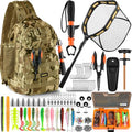 PLUSINNO Fishing Gear,Fishing Backpack with Floating Fishing Net,Tackle Boxes,Waterproof Fishing Tackle Bag,Fishing Gifts for Men - color: Khaki Camo Backpack With Fishing Net
