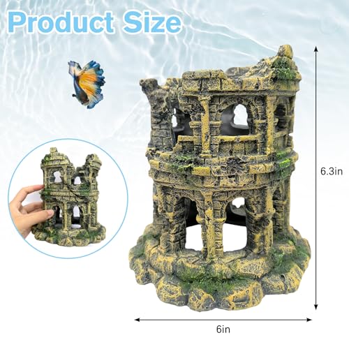 Hamiledyi Aquarium Antique Roman Column Ruins European Castle Stone Cave Decorations Fish Tank Artificial Resin Ornaments Large Landscaping for Betta Hide Play - style: Antique Roman Column Ruins