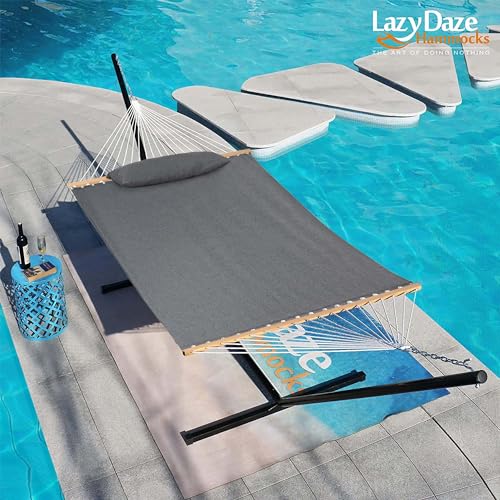 Lazy Daze Hammocks 12 FT Sunbrella Fabric Hammock Non-Fading with Spreader Bars and Free Pillow Fits for 2 Persons, All Weather and Fade Resistant for Patio Yard, 450 lbs Capacity, Cast Slate - color: Cast Slate