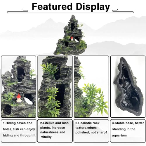 Aquarium Decorations Large and Tall Large Aquarium Decoration for Fish Tank Decorations Fish Tank Ornaments Mountain View Stone Ornament Tree Rock Cave Artificial Fishtank Ornament - color: Black Mountain View, size: Extra Large - Mountain View