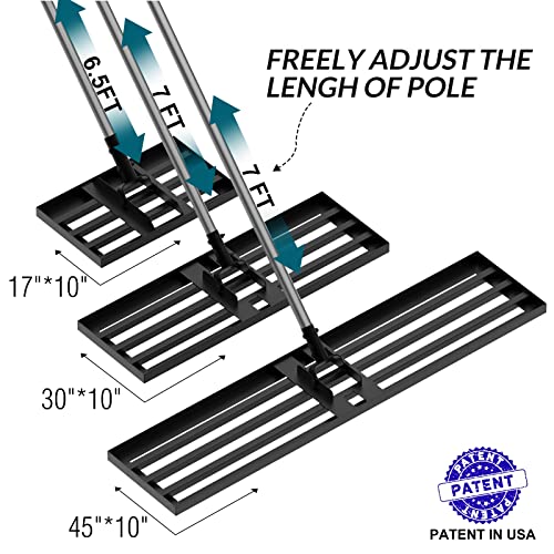 Walensee Lawn Leveling Rake, 17"x10" Heavy Duty Lawn Leveler Tool with 6.5FT Steel Handle, Levelawn Landscape Rake for Topdressing, Soil, Sand, Dirt, Small Yard, Garden, Golf Course