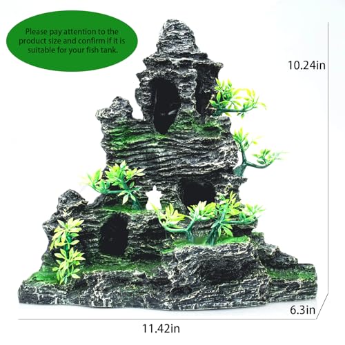 Large Aquarium Decor - Fish Tank Decorations with Mountain View Stone Ornament, Ideal for Betta, Snails, Turtle, Hiding, Climbing, Exploring, Landscaping, Aquascaping - color: F