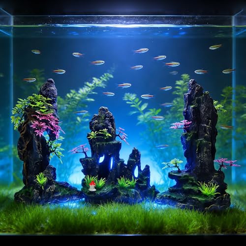 Large Aquarium Decoration - Resin Rockery Landscape Castle Decoration Fighting Fish Hiding Cave Fish Tank Ornaments Accessories - Height 14.3 inches (Purple) - color: Purple