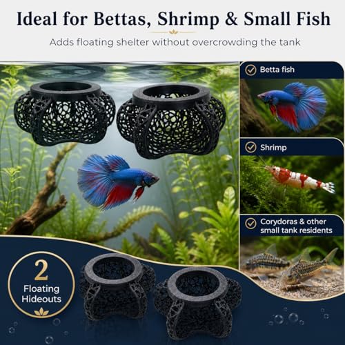 Aquarium Hideout Decor House, Fish Tank Ornament for Small Fish & Shrimp, Floating Cave Decoration for Aquariums(Black)