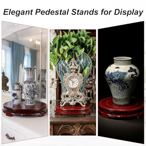 M METERXITY 2 Pack Display Stand, Brown Wooden Stands for Display, Stable Round Base Stand Decor for Fishbowl Planter [Rotation, 5.12'' x 1.38''] - size: 5.12'' Top Diameter