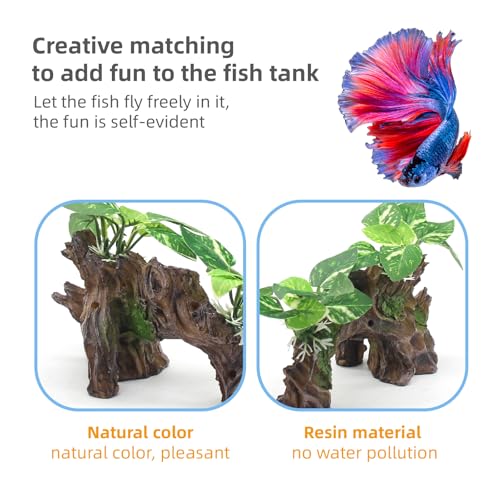 relaqcc Aquarium Decor Ornaments Artifical Driftwood Cave Fish Tank Decorations Silk Aquarium Plants for Betta Fish Tank Accessories - color: Type-b
