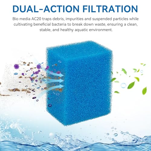 Bio-Foam for AC20 Power Filter, Replacement Aquarium Sponge Filter Media Foam Construction for Use in Freshwater & Saltwater Aquariums, 30PPI Filter Sponge Pads (6 PCS)