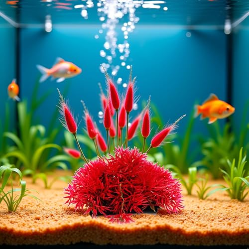 Red Artificial Flowers, Fake Flowers, Artificial Pine with Base Grass Fish Tank Ornament Aquatic Plant Landscape Decor, Aquarium Décor Plastic Plants