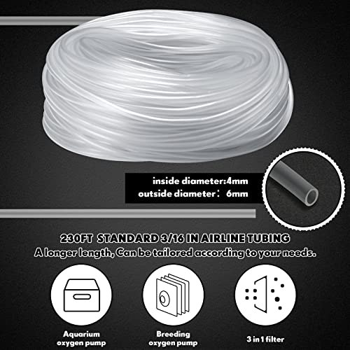 230 ft Standard Size Airline Tubing for Fish Tank Clear and Flexible Aquarium Air Pump Accessories 3/16'' Tubing for Fish Tank Air Pump, Aquariums, Terrariums