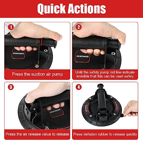 DEWINNER 8" Glass Suction Cups - Heavy-Duty Vacuum Glass Lifter for Tiles and Granite - 660lbs Load Capacity - 2 Pack Industrial Suction Cup with Carry Case - color: Black2