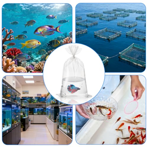 Jucoan 100 Pack 8" x 14" Clear Plastic Fish Bags, 3 Mil Extra Thick Leak-Proof Live Fish Shipping Bags Aquarium Transport Bag for Shrimps and Betta Fish