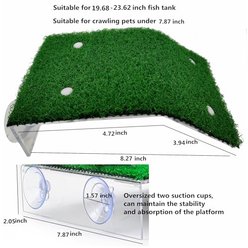 Large Turtle Resting Basking Platform, Simulation Grass Turtle Ramp, Lawn Tortoise Climbing Ladder Resting Terrace, Turtle Tank Accessories Aquarium Floating Décor for Reptile Frog Terrapin Amphibian - size: L