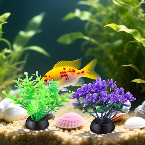 DOITOOL 40 Pcs Mini Aquarium Plants Bulk Fake Fish Tank Decorations Small Fish Tank Plants 2 to 3 Inch Approximate Height Plastic Artificial Aquatic Grass for Betta Turtle