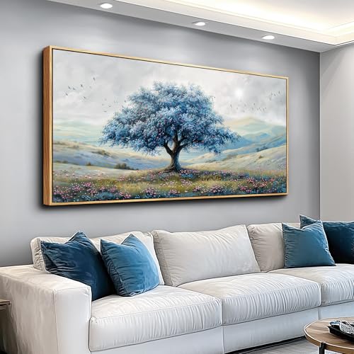 ZUITINGHUA Wood Framed Canvas Wall Art For Living Room Large Wall Decor For Office Bedroom Decorations Blue Tree Landscape Pictures Farmhouse Paintings Artwork Wall Mural Modern Home Decor 30x60 In - color: Blue Tree Wood Framed, size: 60"L x 30"W