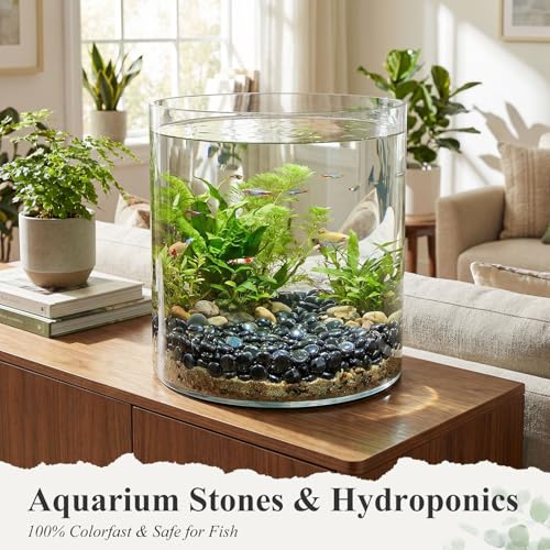 DomeStar 1LB Flat Glass Marbles, Black Glass Beads Bulk Vase Fillers Gemstones Decorative Pebbles for Table Aquarium Home Decor DIY Craft - color: Black