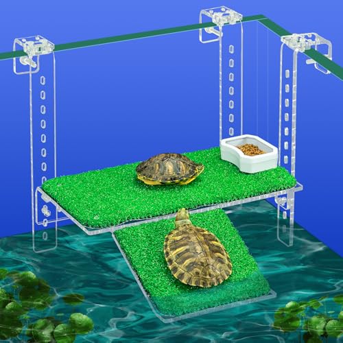 Adjustable Hanging Turtle Dock with Anti-Slip Artificial Grass Basking Platform Sturdy Acrylic Ramp for Aquatic Turtles, Compatible with Various Tank Sizes, Easy Setup (Transparent, 11x5.8 Inch) - size: 11x5.8 Inch