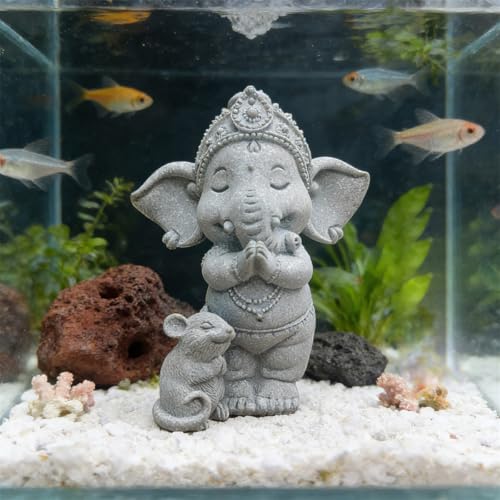 livelyfish Small Elephant Statue Sandstone Figurine Hindu Meditation Buddha Sculpture for Fish Tank Aquarium Decoration (E) - color: E