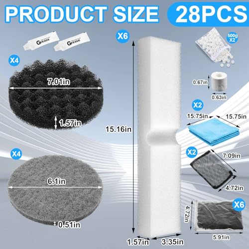 Threlaco 28 Pcs Aquarium Media Kit Compatible with Fluval Fx4/ Fx5/ Fx6 Filter, Carbon Foam Pad, Nitrite Remover Pads, Activated Carbon, Foam Block, Silicone Lube, Towels, Ceramic Ring, Mesh Bag - color: Nitrite Remover Pads