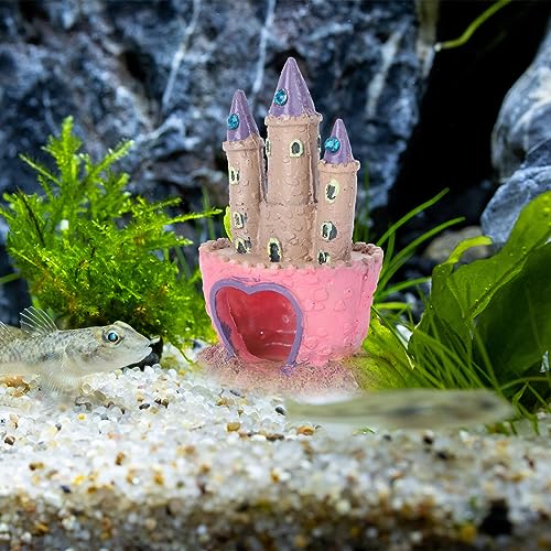 Mipcase Cartoon Castle Aquarium Decoration with Hidden Fish Cave Small Fish Tank Ornament for Freshwater and Saltwater Betta Tank Accessories