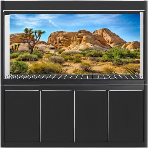 48X18 Inches Bearded Dragon Tank Background Durable Polyester Terrarium Background, Joshua Tree National Park Desert Cactus Sandstone Backdrop for Reptile Habitat Tank - size: 48X18