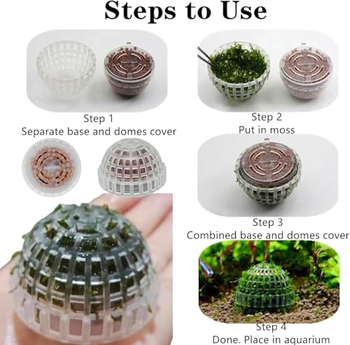 3 Pack Aquarium Moss Ball Holder, Hollow-Designed Plastic Plant Holder with Filter Stone for Shrimp & Fish Tank Decorations