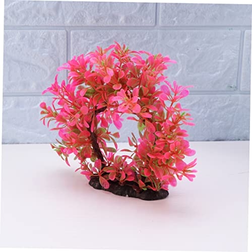POPETPOP Aquarium Artificial Plastic Plants Decoration, Plastic Pink Betta Fish Tank Decor with Weighted Base, Pink Simulation Aquarium Tree for Bettafish Tank Decorations Hides
