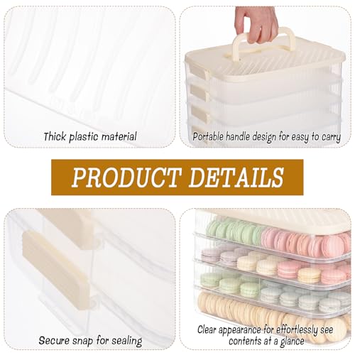 4-Layer Stackable Cookie Airtight Storage Containers with Lids, Portable Plastic Cookie Storage Case Snack Containers for Desserts, Cupcakes, Snacks, Dumplings, Fruit- Beige Lid