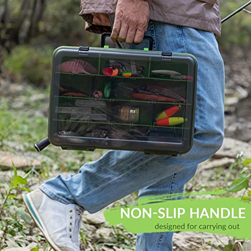THKFISH Fishing Tackle Box Organizer Double Layer Tackle Storage Fishing Boxes Outdoor Box with Adjustable Dividers 14.96 * 10.23 * 4.5in Green - color: A-GREEN-double sided tackle box