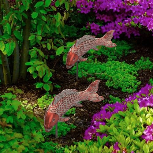 Outdoor Statues Garden Koi Fish Decor, 2pcs Antique Copper Koi Fish Sculpture for Pond Lawn Patio Porch Yard Decor Home House Ornaments, Birthday Gardening Gifts for Grandma Women - size: Small-10.6 inches Long