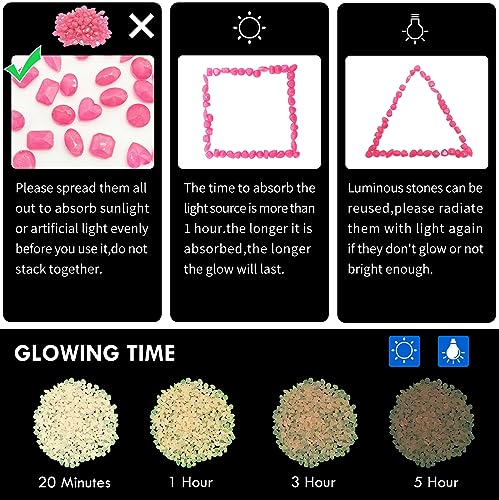1000pc 0.4-0.6" Glow in The Dark Rock Outdoor Decorative Stones Glowing Rocks Landscaping Pebbles Luminous Stone for Garden Patio Aquarium Walkway Driveway Lawn,Pink - size: 1000, style: Pink