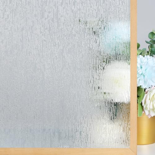 rabbitgoo Window Privacy Film Frosted Glass Clings, Decorative Sun UV Blocking Static Cling Window Covering, Removable Frosting Sticker for Home, Rain Silk, 11.8 x 78.7 Inches - color: Rain Silk, size: 11.8" x 78.7"