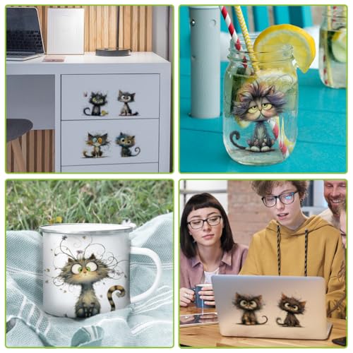 arricraft 10 Sheets Animal Cats UV DTF Cup Wrap for 16OZ Glass, Cute Cats Rub on Decals PVC Transfer Stickers for DIY Cups Wood Funiture 24x11cm/9.4x4.3inch - style: Cute Cats Theme