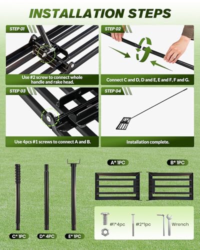 Sakerplus Lawn Leveling Rake 30 Inch, Landscaping Lawn Leveler, Heavy-Duty Yard Leveling Rake for Soil, Sand, Compost & Fertilizer, Fixed Handle Ground Leveler for Yard