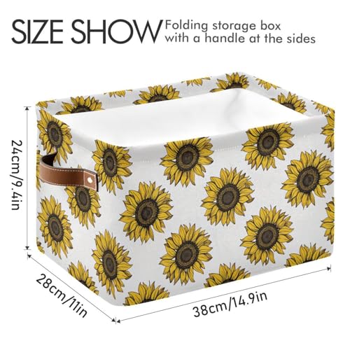 Foldable Storage Baskets, Meadow Sunflower Storage Bins with Handles, Decorative Cloth Organizer Storage Boxes for Home|Office 15 x 11 x 9.5 in - color: Meadow Sunflower, size: 1 PCS