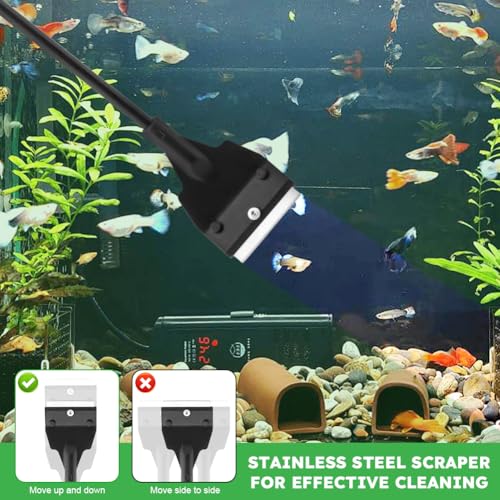 Fish Tank Scraper Cleaner, 21" Handheld Aquarium Cleaning Tool Length Adjustable Scraper Brushes Set for Fish Ree-f Plant Glass Tank (Color:Black)