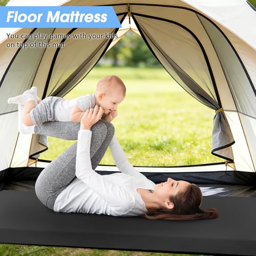 CYMULA 3 Inch Memory Foam Camping Pad, Camping Essentials Roll Up Floor Mat for Car Camping, Cot, Tent, Truck, Travel and Guest Use, Non-Slip Waterproof Bottom, Removable Cover - color: BLACK, size: Twin XL:80*38*3