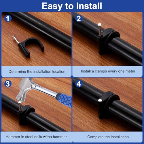 HARFINGTON 120pcs Cable Clips with Nail 10mm ID Circular Single Half Clamp J-Hook with Nail Cord Clips for Wires on Wall for Ethernet Tacks Coax Pex Tubing Pipe Support, Black