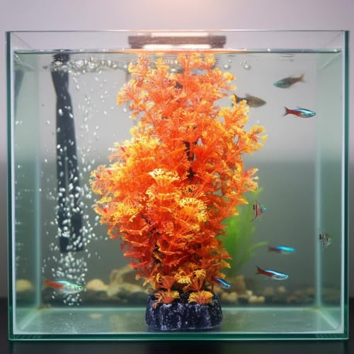 Mipukbay Orange Aquarium Plants - Artificial Plastic Fish Tank Decor, Realistic Ornament Safe for Fish & Shrimp, Low-Maintenance Aquascaping Plants for Freshwater/Saltwater Tank Landscaping - color: Orange-1