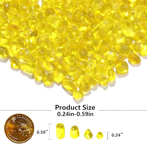 QYGL Yellow Clear Glass Pebbles 0.55LB, Tumbled Sea Glass Stones for Vase Fillers, Fish Tank Gravel, Aquarium Rocks, DIY Crafts, Plant Pots, Wedding & Home Decor, Transparent Glass Gemstones - color: Yellow