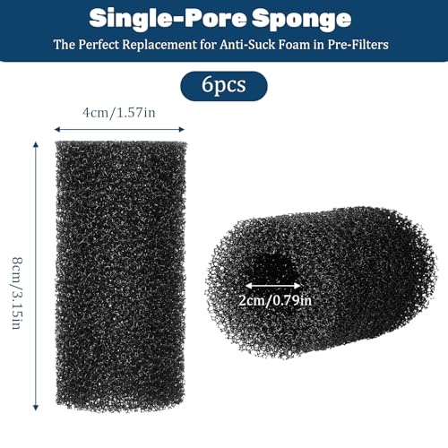 6 Pcs Aquarium Filter Sponge, Pre-Filter Sponge Foam Replacement Filtration Kit, Round Black Foam-Filter, Aquarium Pre Filter-Foam Rolls, Replacement Foam Cover