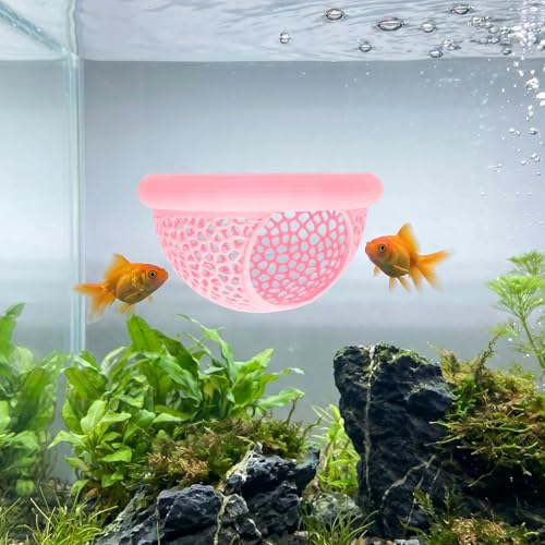 Floating Betta Shrimp Cave, Pink, Large | Multi-Functional Aquarium Hammock, Hiding & Feeding, With Feeding Ring, Tank Resting Spot for Small Fish - color: Pink, size: Large