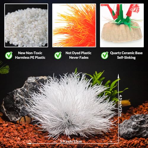 Fish Tank Decorations Aquarium Plants Plastic Artificial Décor (White) - color: White